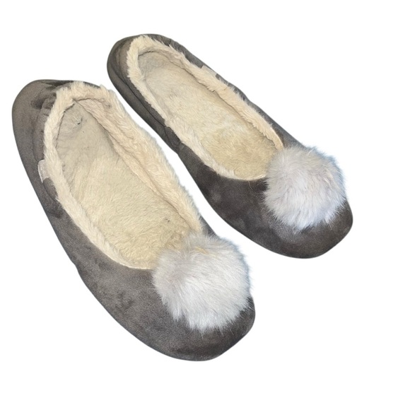 Joules gray Pom Pom slippers cozy soft large L like new - Picture 1 of 5